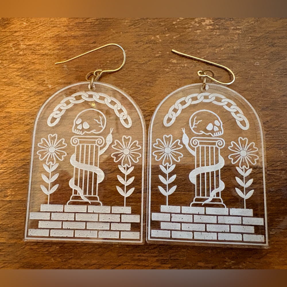 While Odin Sleeps Acrylic Laser Etched Skull Earrings